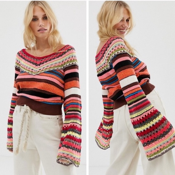 NWT FREE PEOPLE Call Me Crochet Long Sleeve Pullover Sweater XS/S Retail $228 NWT FREE PEOPLE Call Me Crochet Long Sleeve Pullover Sweater XS/S Retail $228